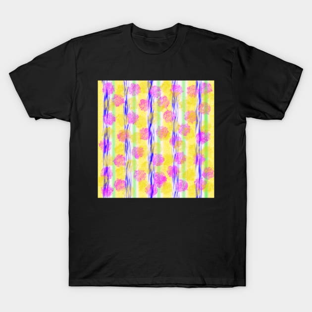 Pink Yellow Green Floral Abstract T-Shirt by Klssaginaw